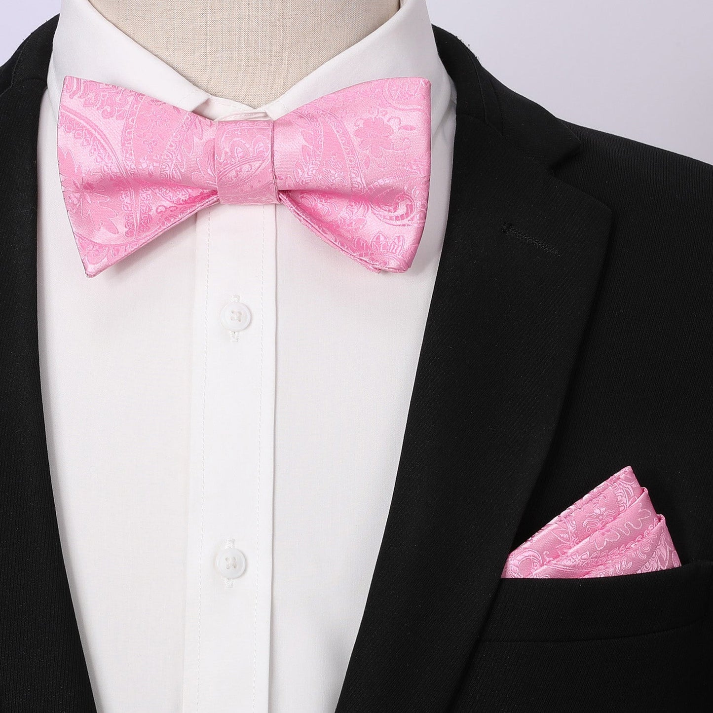 Hisdern Pink Paisley Bow Tie Set For Evening Wear
