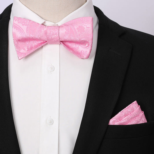 Hisdern Pink Paisley Bow Tie Set For Evening Wear