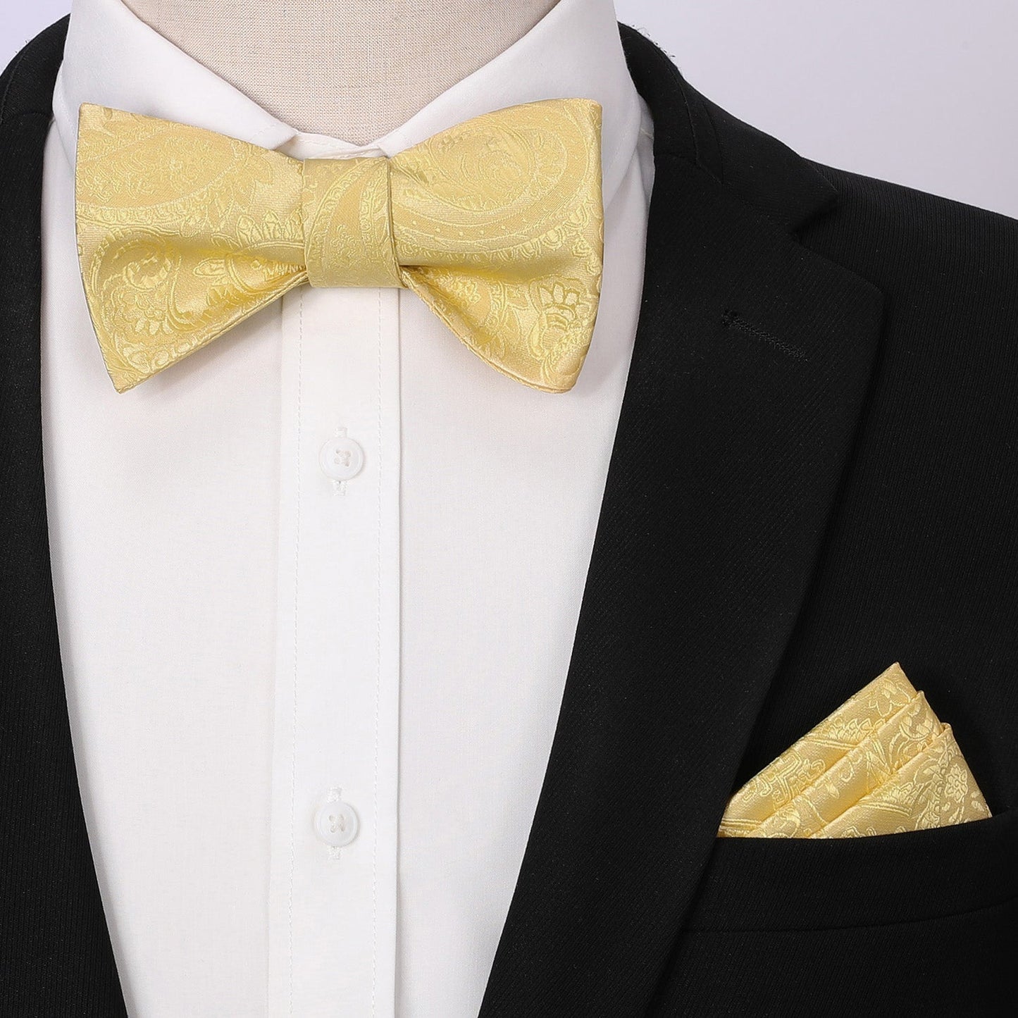 Hisdern Yellow Paisley Bow Tie Set For Evening Wear