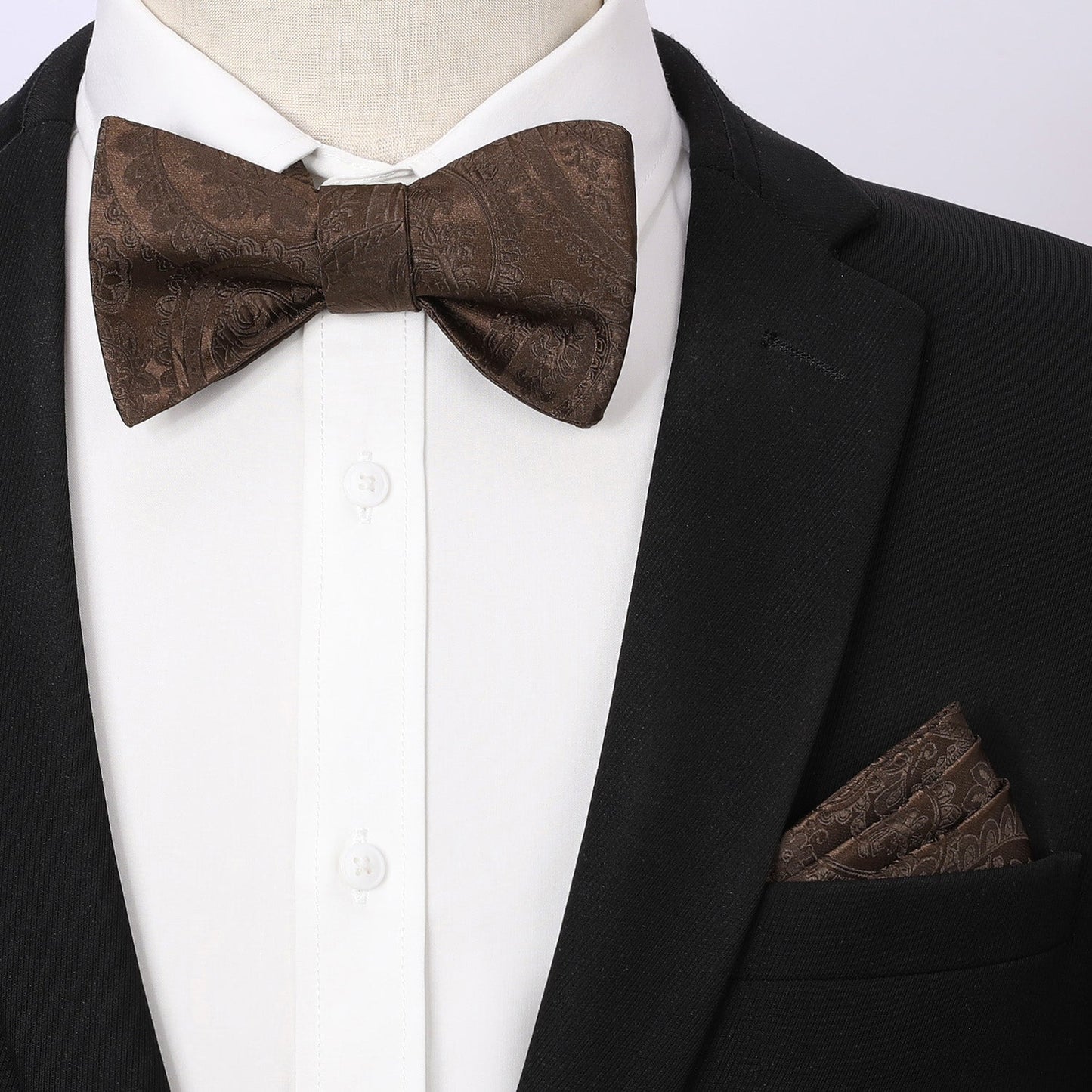 Hisdern Brown Paisley Bow Tie Set For Evening Wear