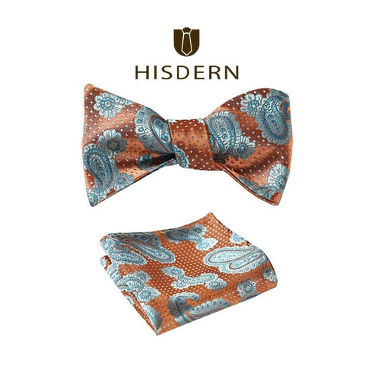 Hisdern Orange Blue Floral Bow Tie Set Groomsmen Wedding
