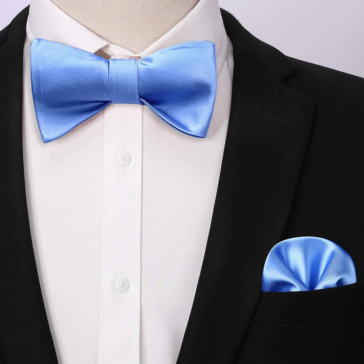 Hisdern Blue Solid Bow Tie Accessories Set For Evening Wear