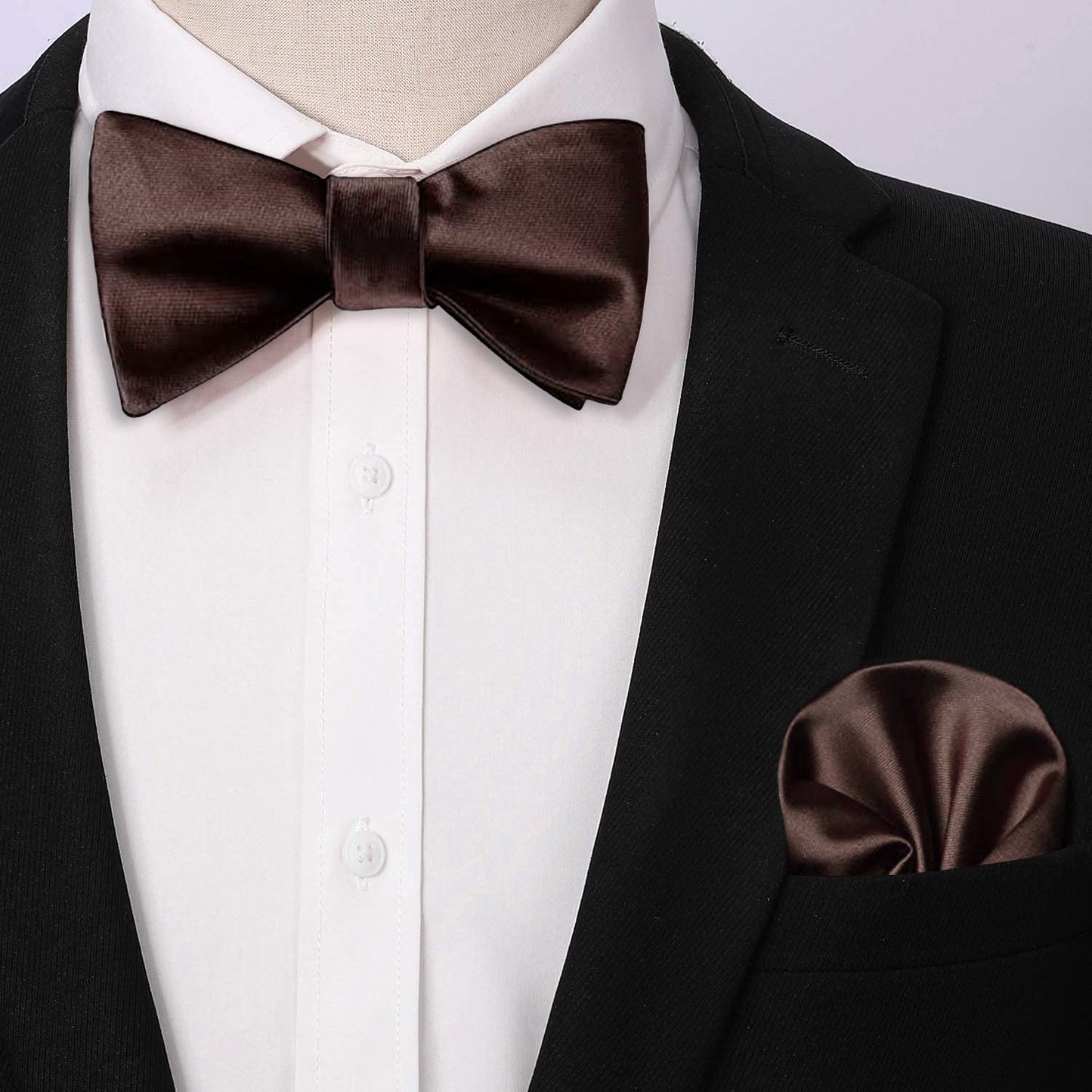 Hisdern Brown Solid Bow Tie Accessories Set For Evening Wear