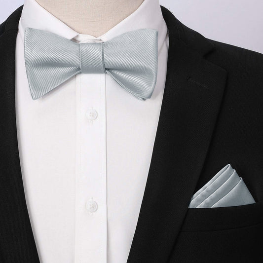 Hisdern Silver Solid Bow Tie Accessories Set For Evening Wear