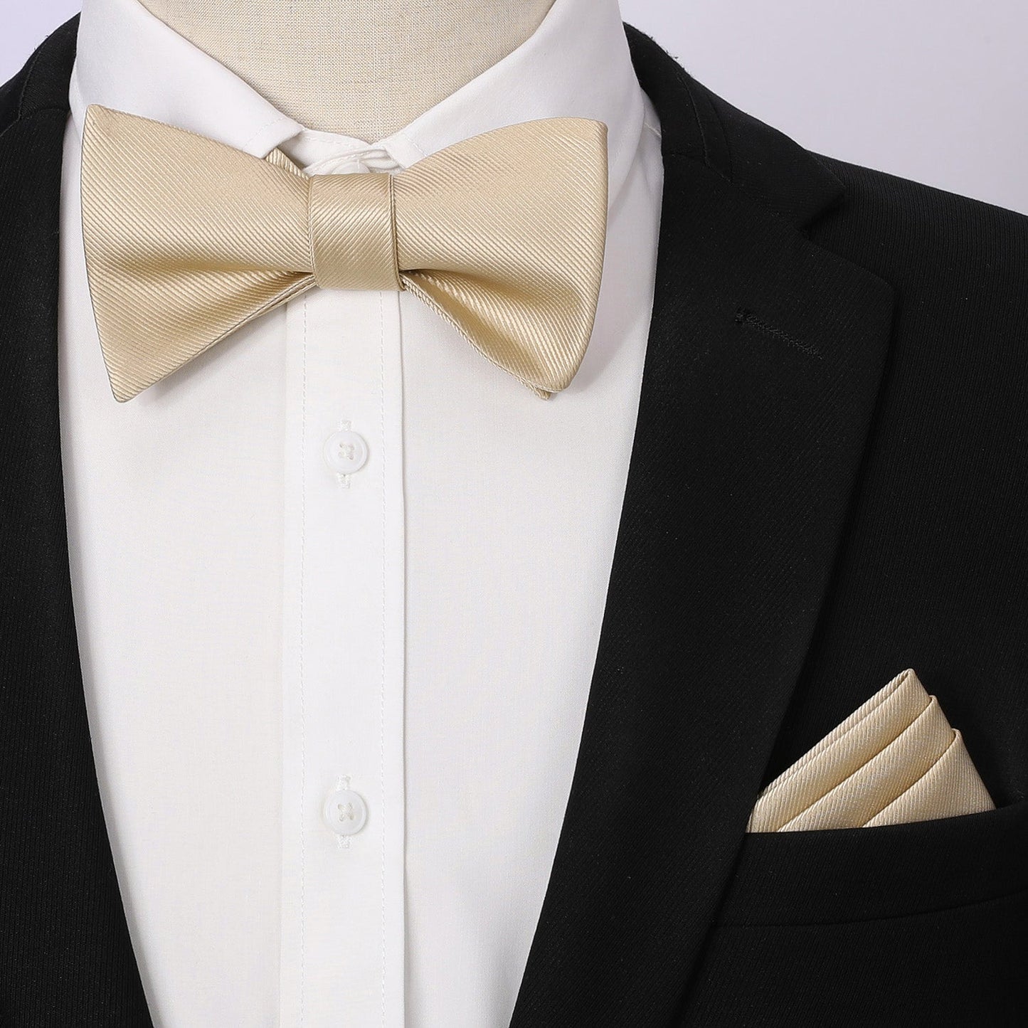 Hisdern Champagne Solid Bow Tie Accessories Set For Formal Events