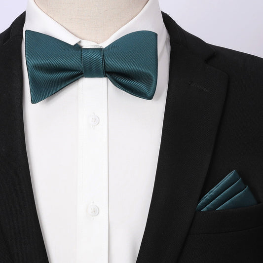 Hisdern Green Solid Bow Tie Accessories Set For Evening Wear