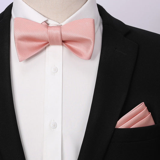 Hisdern Blush Solid Bow Tie Accessories Set For Evening Wear