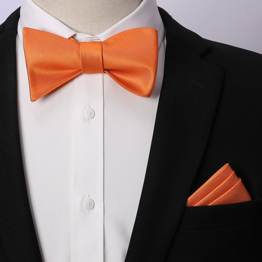 Hisdern Orange Solid Bow Tie Accessories Set For Evening Wear