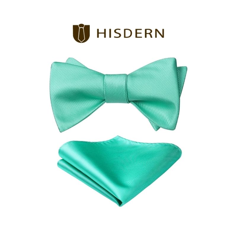 Hisdern Aqua Solid Bow Tie Accessories Set For Evening Wear