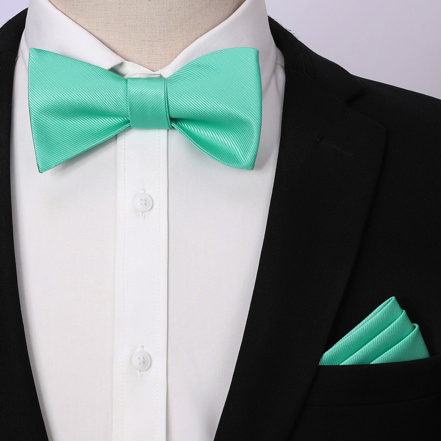 Hisdern Aqua Solid Bow Tie Accessories Set For Evening Wear
