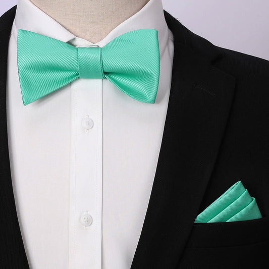 Hisdern Aqua Solid Bow Tie Accessories Set For Evening Wear