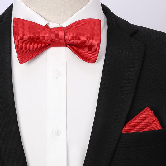Hisdern Red Solid Bow Tie Accessories Set For Evening Wear