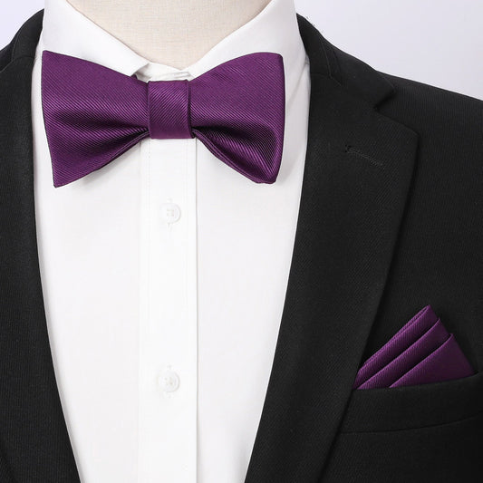 Hisdern Purple Solid Bow Tie Accessories Set For Evening Wear