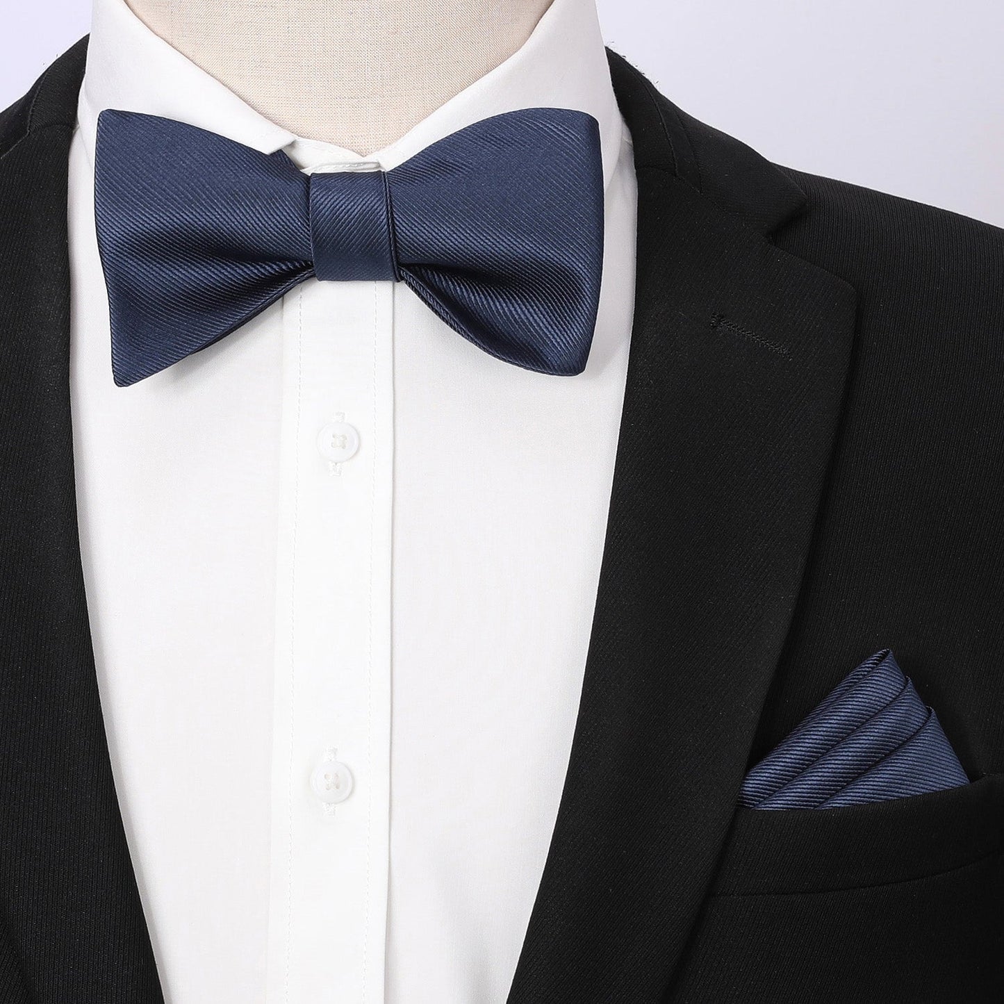 Hisdern Navy Blue Solid Bow Tie Accessories Set For Evening Wear