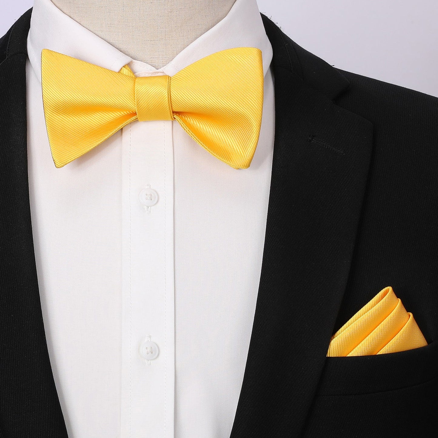 Hisdern Yellow Solid Bow Tie Accessories Set For Evening Wear