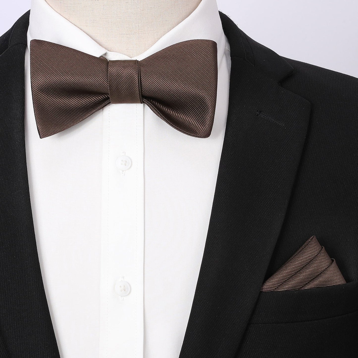 Hisdern Brown Solid Bow Tie Accessories Set For Evening Wear