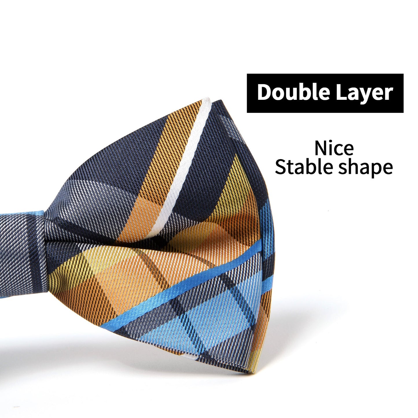 Hisdern Blue Yellow Plaid Pre-Tied Bow Tie for Men Classic Formal Business