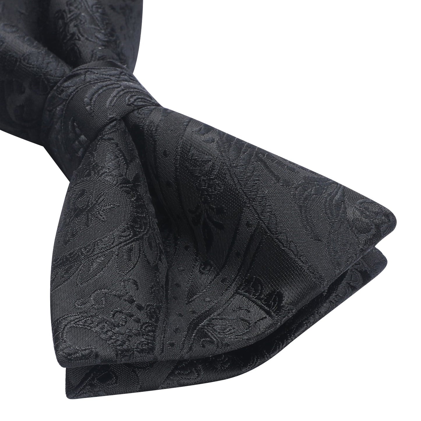 Hisdern Black Paisley Pre-Tied Bow Tie Handkerchief with Cufflinks