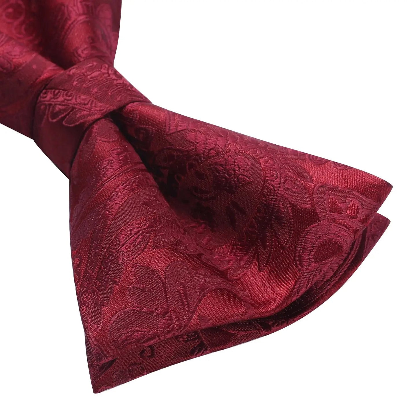 Hisdern Vintage Burgundy Paisley Pre-Tied Bow Tie Handkerchief with Cufflinks