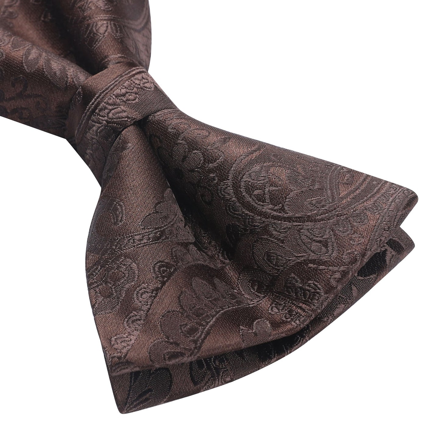 Hisdern Brown Paisley Pre-Tied Bow Tie Handkerchief with Cufflinks