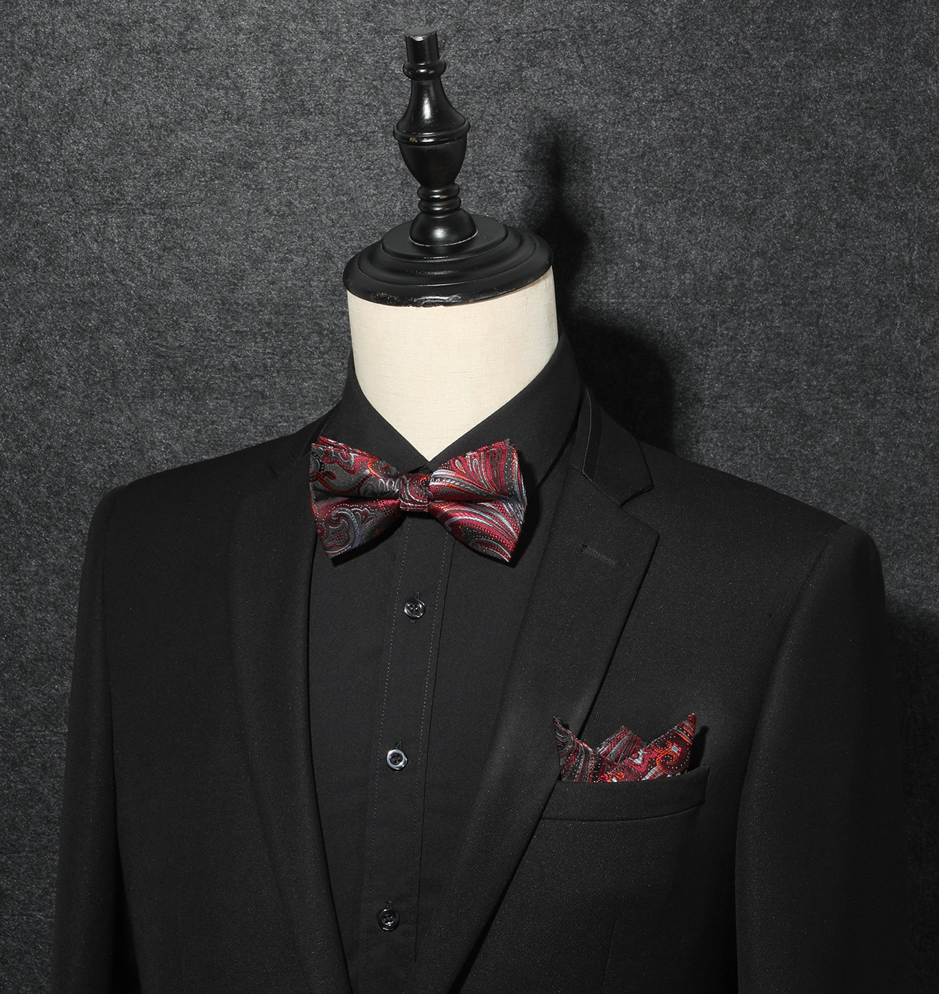 Hisdern Red Paisley Pre-Tied Bow Tie Set for Wedding