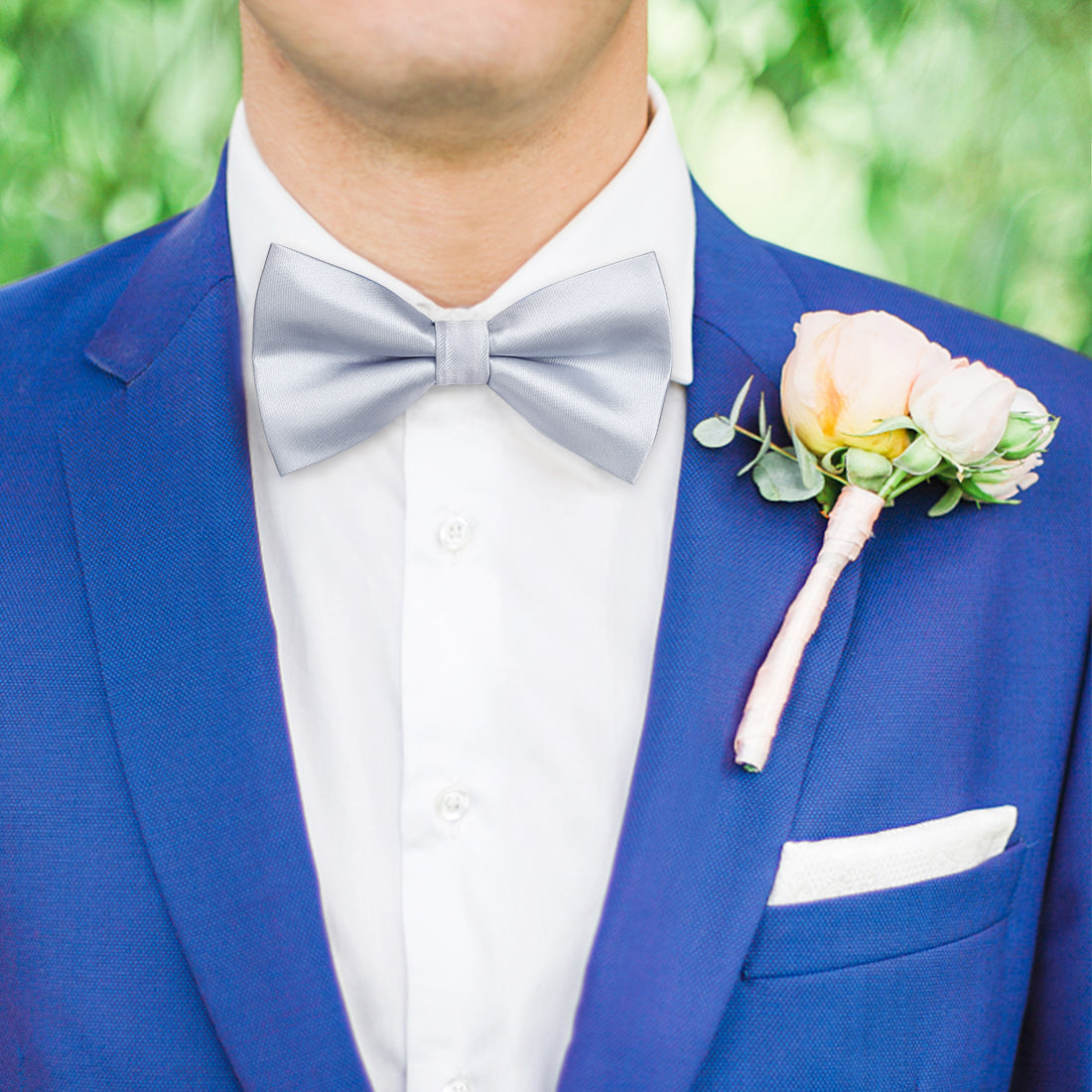 Hisdern Grey Solid Pre-Tied Bow Tie Accessories Set For Evening Wear