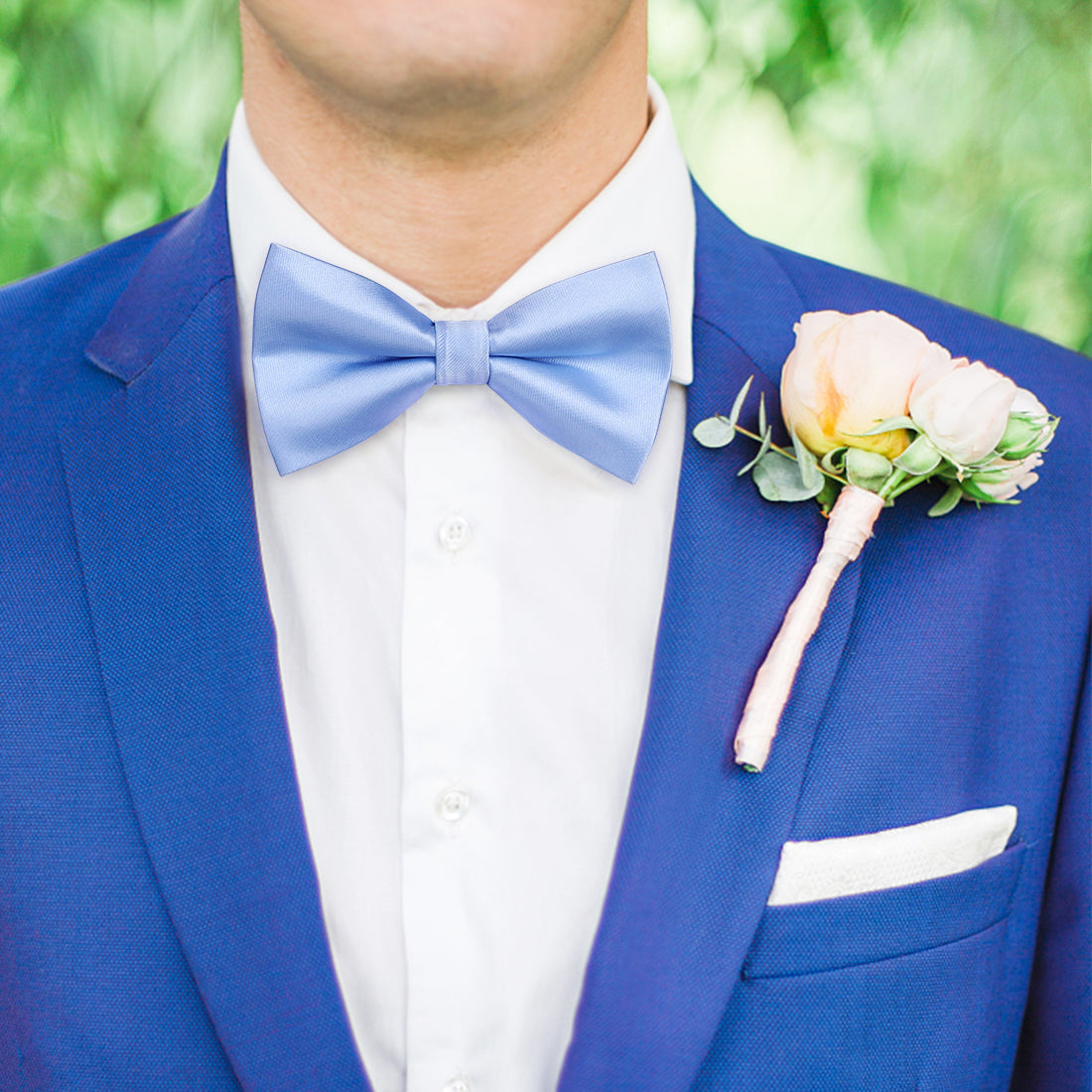 Hisdern Blue Solid Pre-Tied Bow Tie Adjustable For Wedding Party
