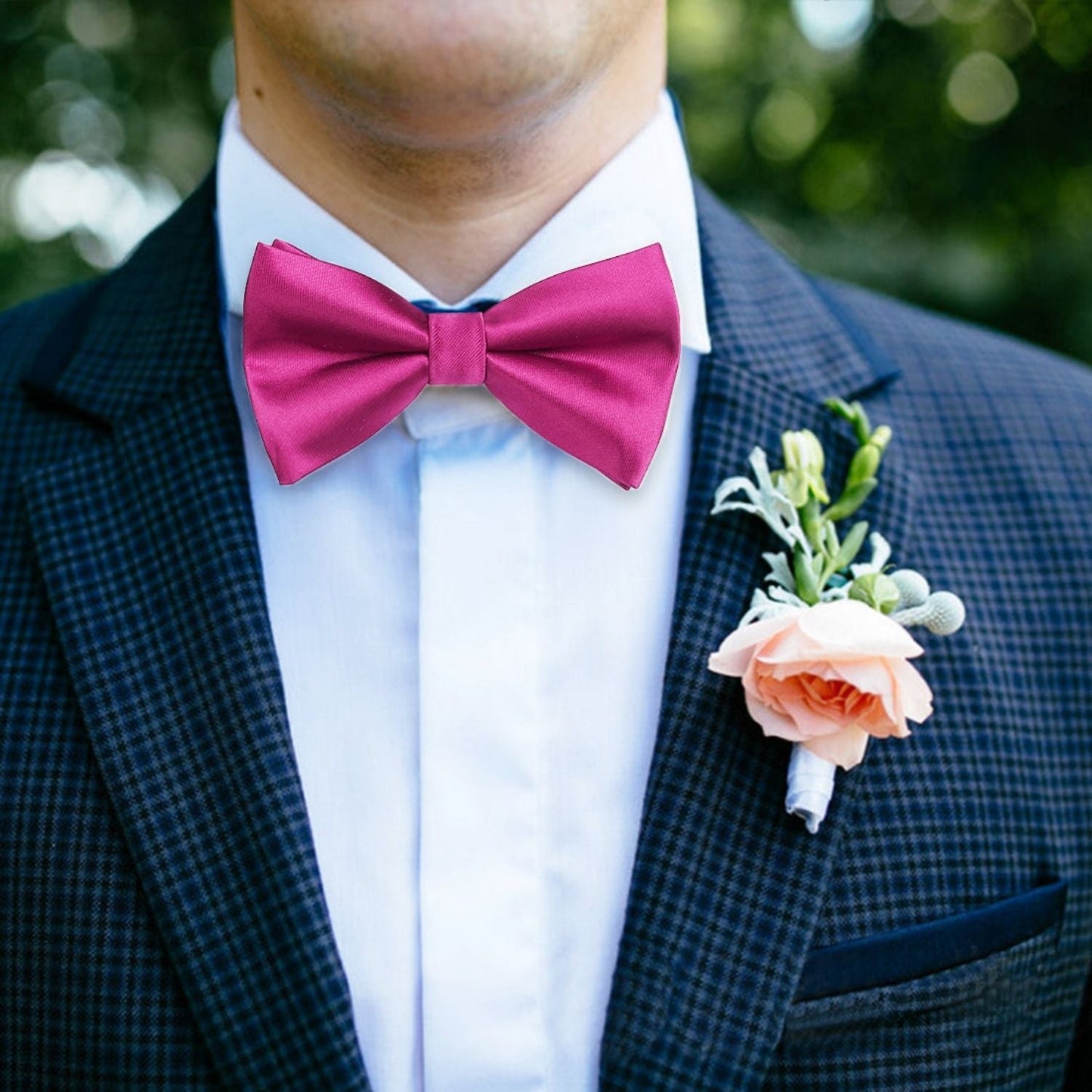 Hisdern Pink Solid Pre-Tied Bow Tie Accessories Set For Evening Wear