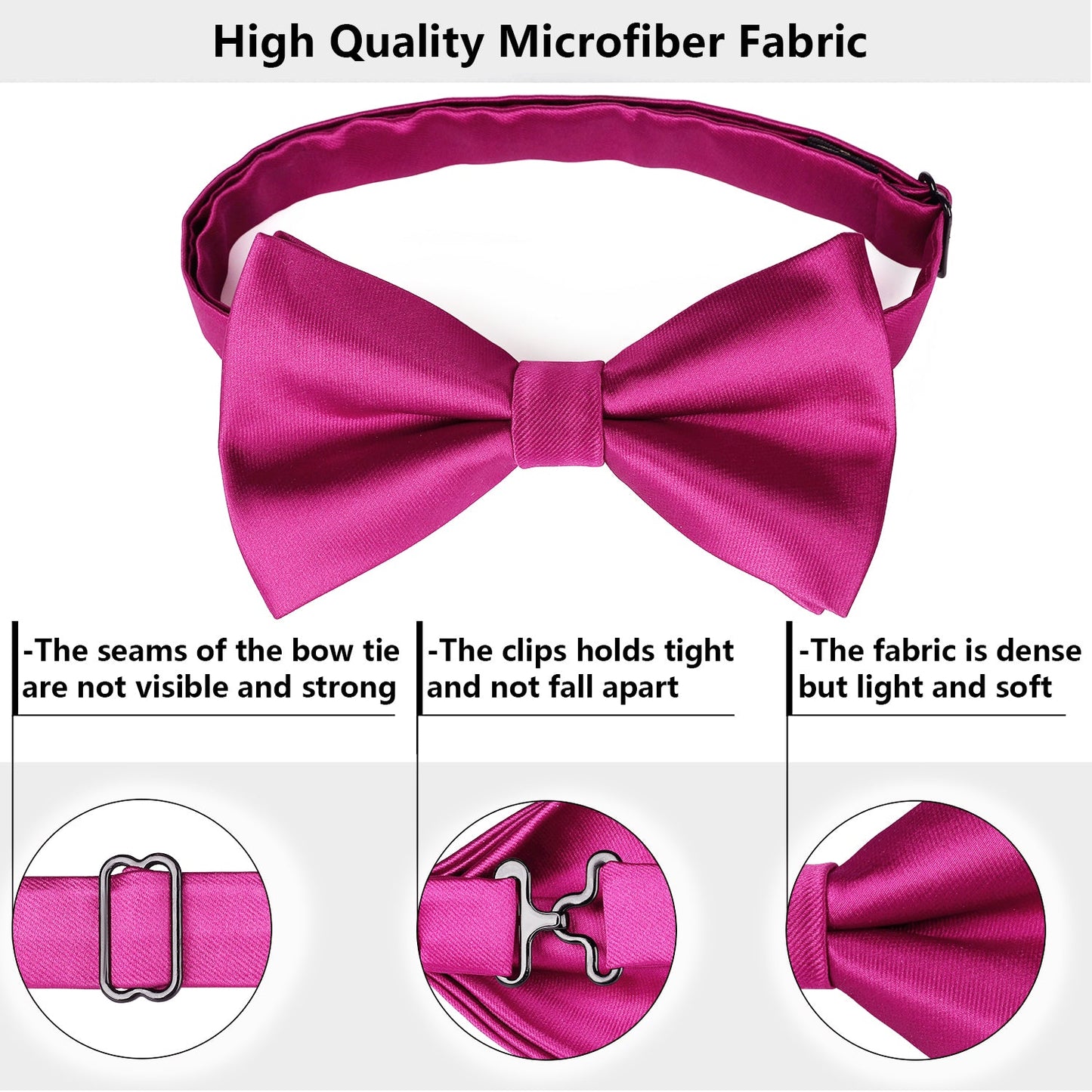 Hisdern Pink Solid Pre-Tied Bow Tie Accessories Set For Evening Wear