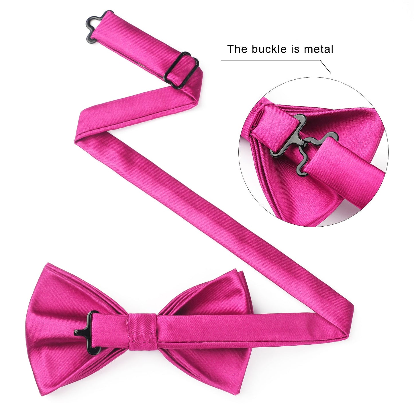Hisdern Pink Solid Pre-Tied Bow Tie Accessories Set For Evening Wear