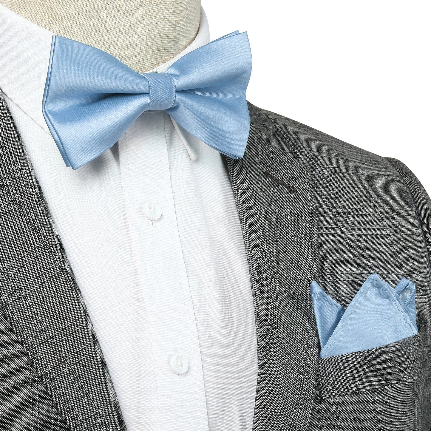 Hisdern Blue Solid Pre-Tied Bow Tie Accessories Set For Evening Wear