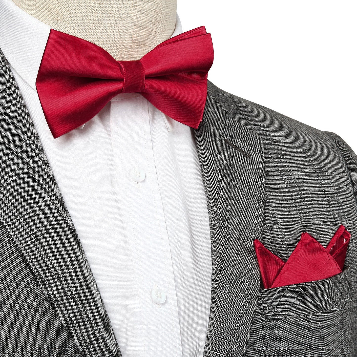Hisdern Burgundy Solid Pre-Tied Bow Tie Accessories Set For Evening Wear