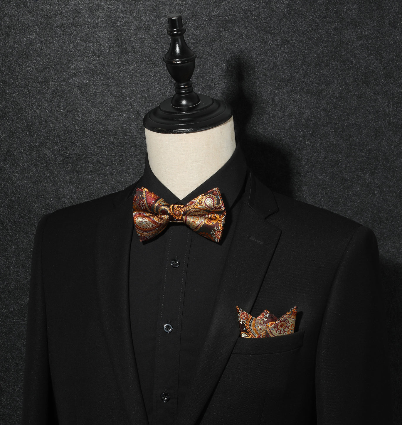 Hisdern Vintage Orange Paisley Pre-Tied Bow Tie Set for Wedding