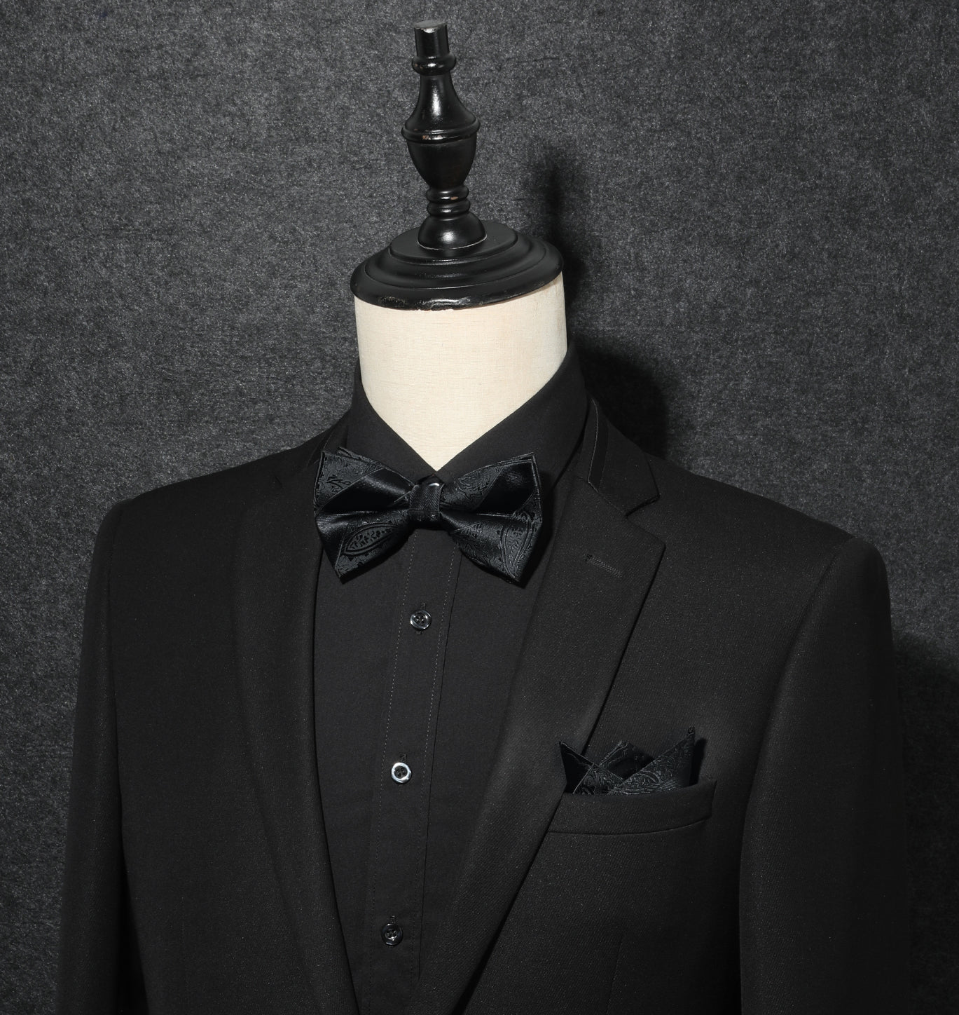 Hisdern Black Paisley Pre-Tied Bow Tie Set For Evening Wear