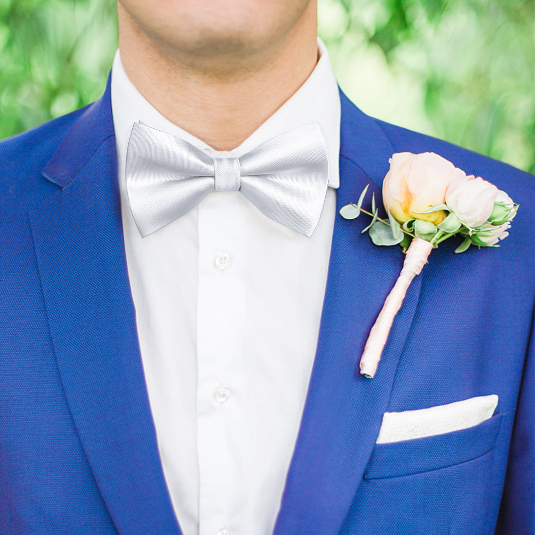 Hisdern White Solid Pre-Tied Bow Tie Accessories Set For Evening Wear