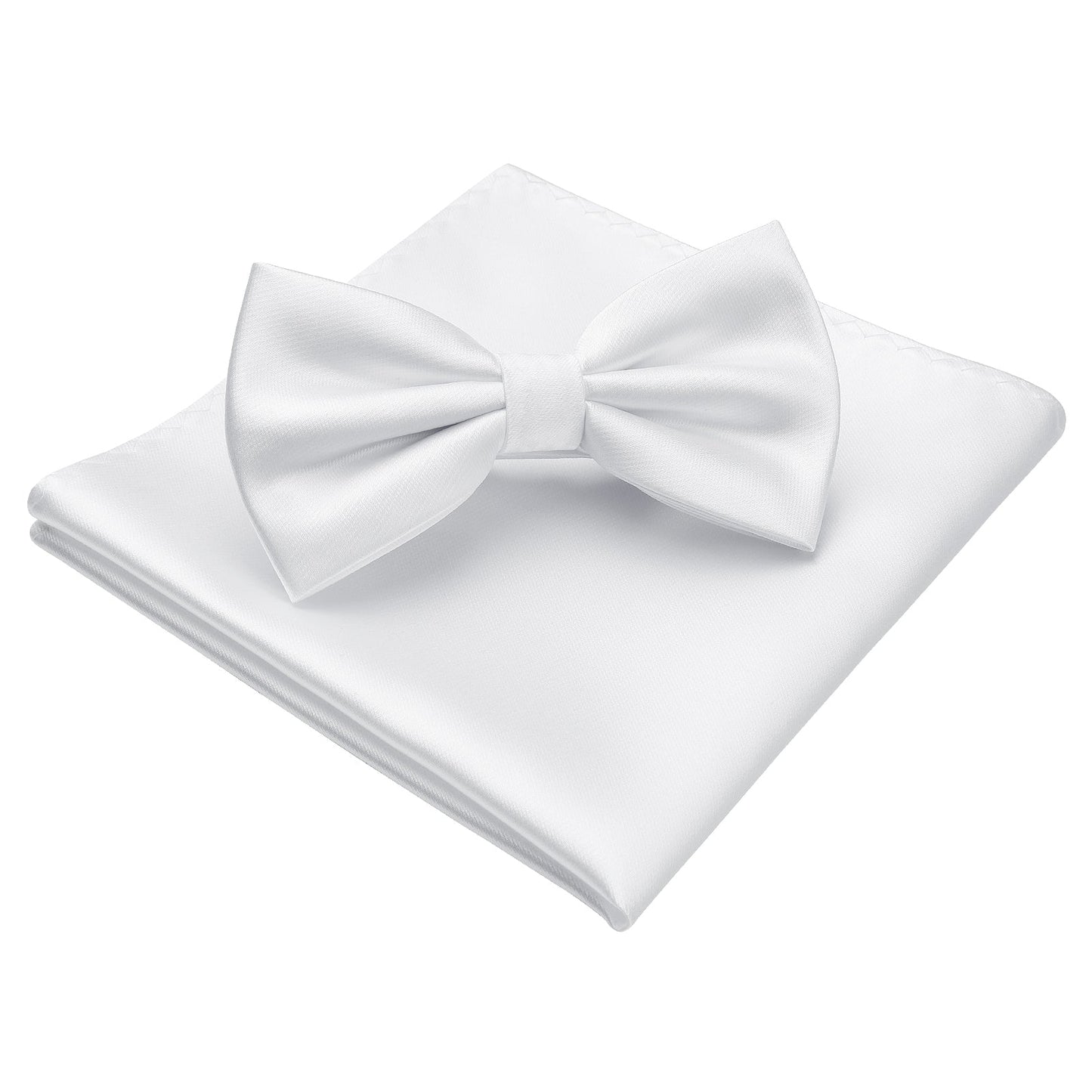 Hisdern White Solid Pre-Tied Bow Tie Accessories Set For Evening Wear