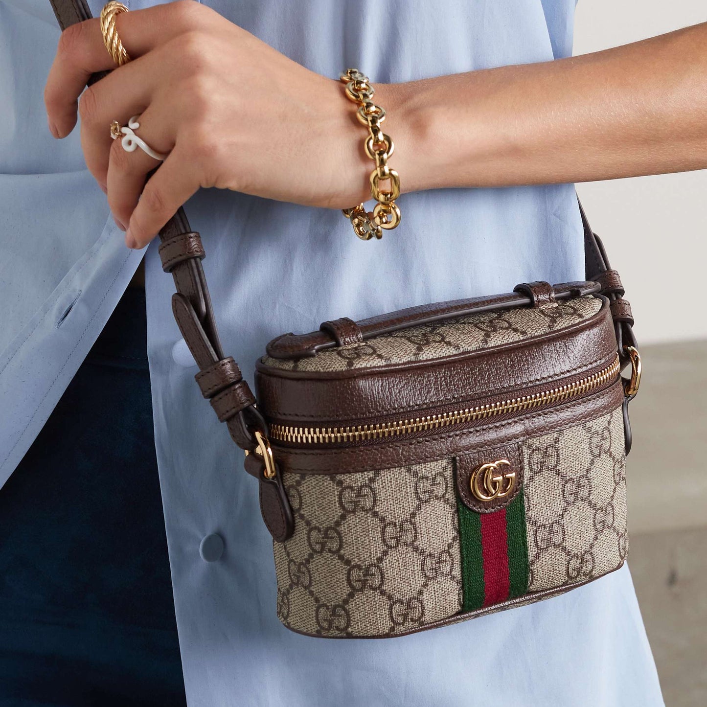 Ophidia leather-trimmed printed coated-canvas shoulder bag