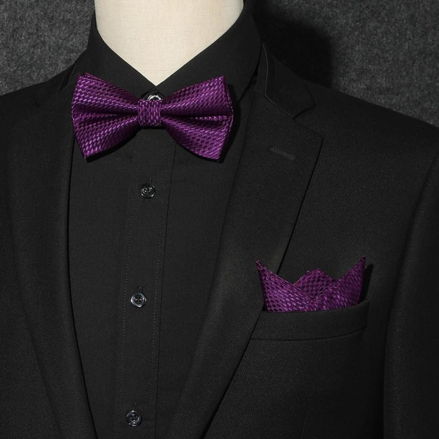 Hisdern Purple Plaid Pre-Tied Bow Tie Accessories Set For Evening Wear