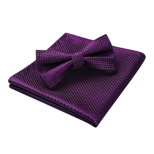 Hisdern Purple Plaid Pre-Tied Bow Tie Accessories Set For Evening Wear