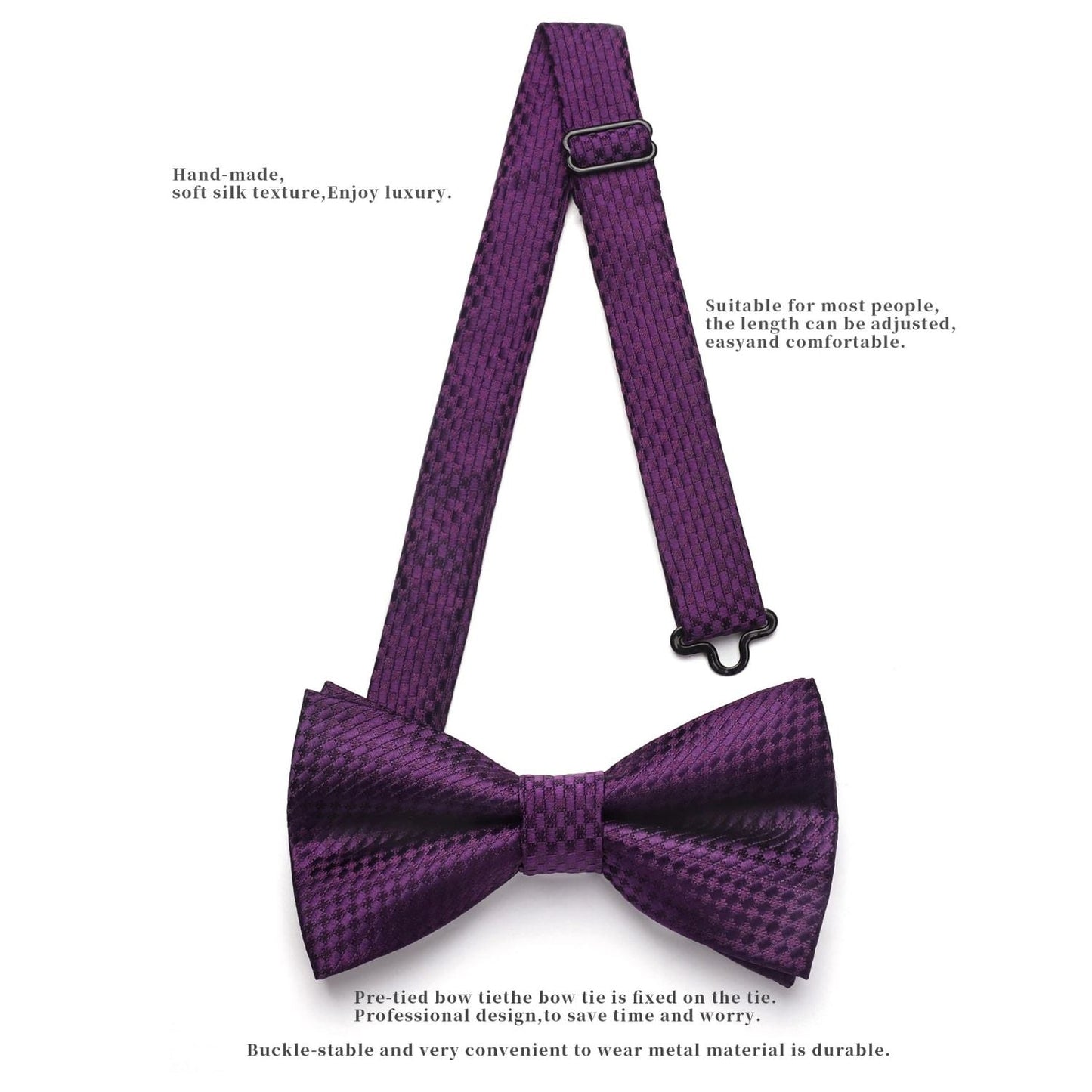 Hisdern Purple Plaid Pre-Tied Bow Tie Accessories Set For Evening Wear