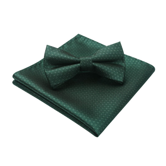 Hisdern Dark Green Plaid Pre-Tied Bow Tie Accessories Set For Evening Wear