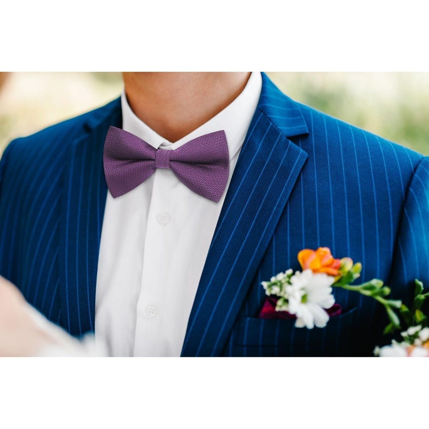 Hisdern Purple Houndstooth Pre-Tied Bow Tie Set For Formal Wear