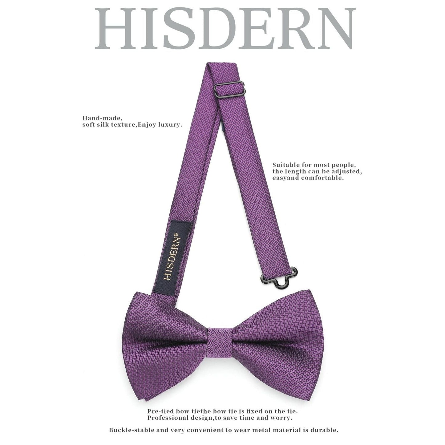 Hisdern Purple Houndstooth Pre-Tied Bow Tie Set For Formal Wear