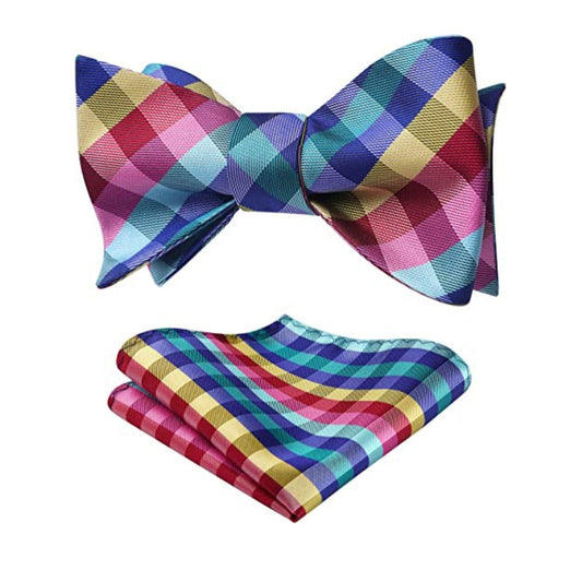 Hisdern Yellow Blue Red Plaid Bow Tie Set For Special Occasions