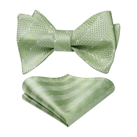 Hisdern Sage Green Plaid Bow Tie Accessories Set For Evening Wear