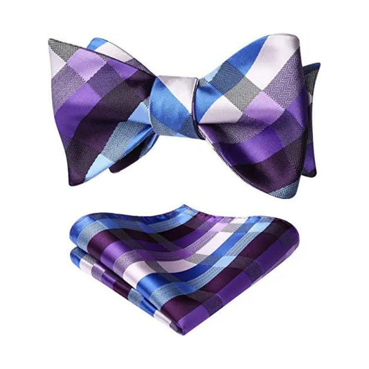 Hisdern Purple Blue Plaid Bow Tie Set For Special Occasions