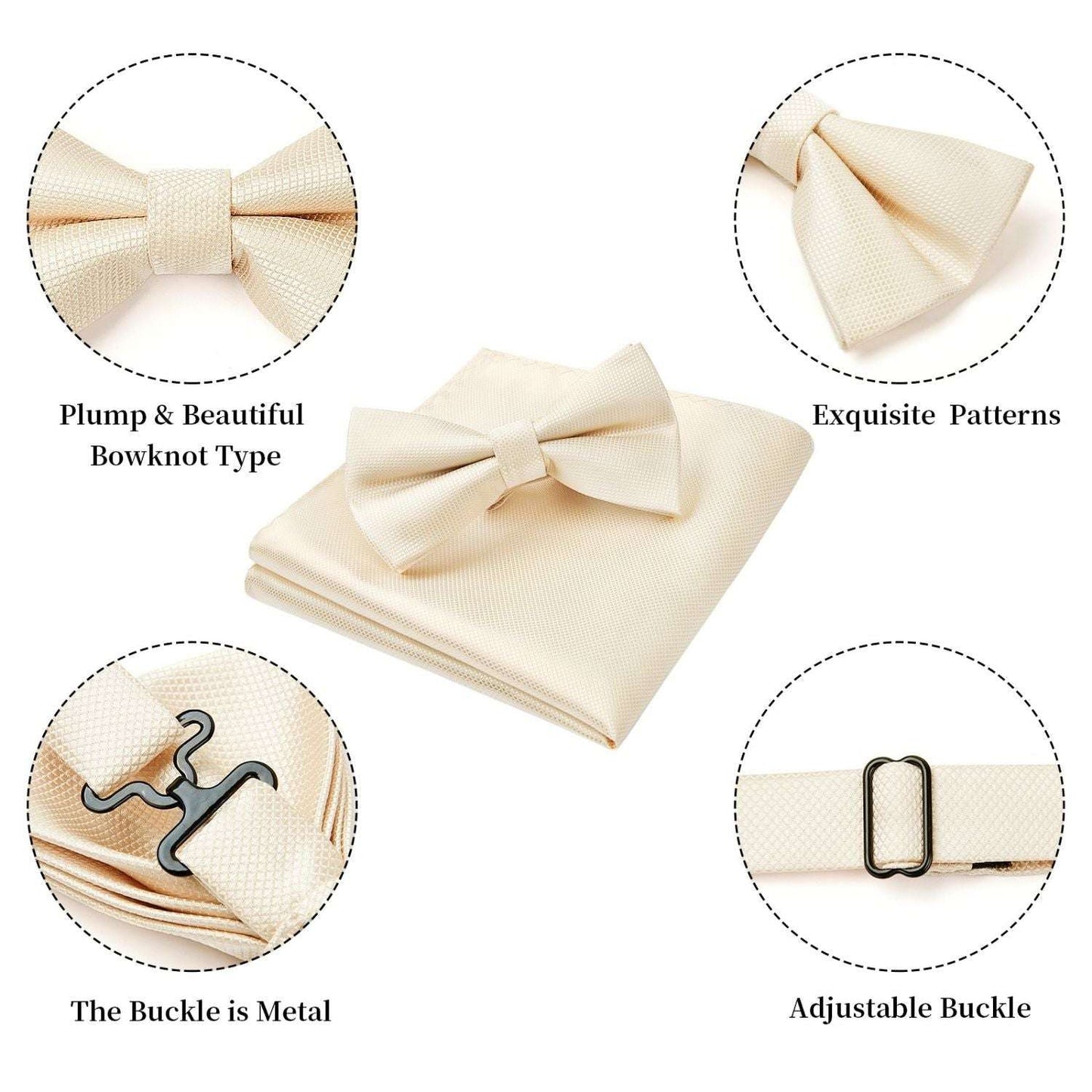 Hisdern Khaki Houndstooth Pre-Tied Bow Tie Set For Formal Wear