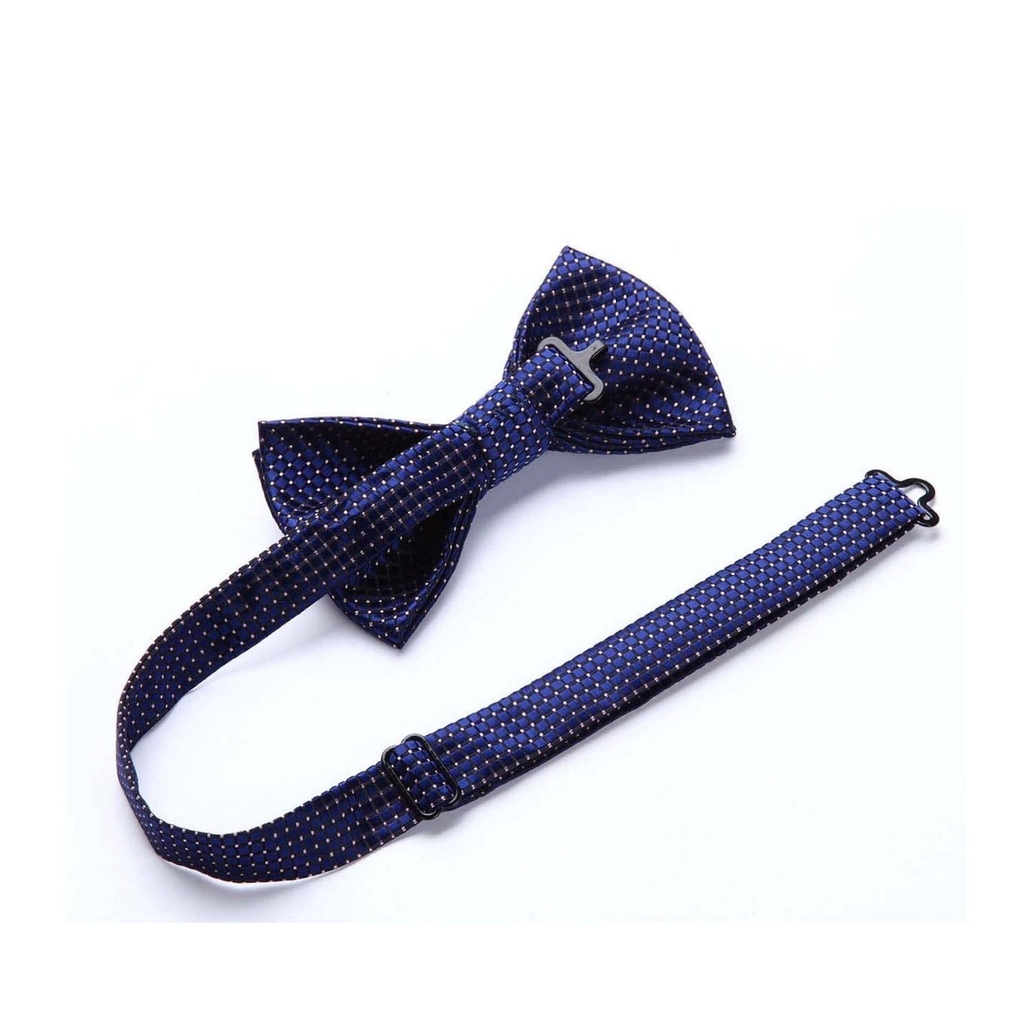 Hisdern Navy Blue Plaid Pre-Tied Bow Tie Accessories Set For Evening Wear