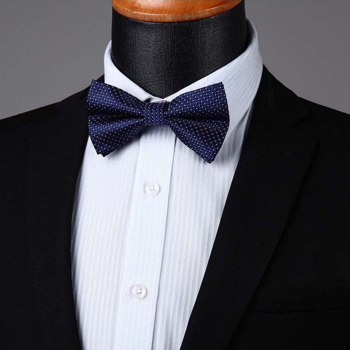 Hisdern Navy Blue Plaid Pre-Tied Bow Tie Accessories Set For Evening Wear