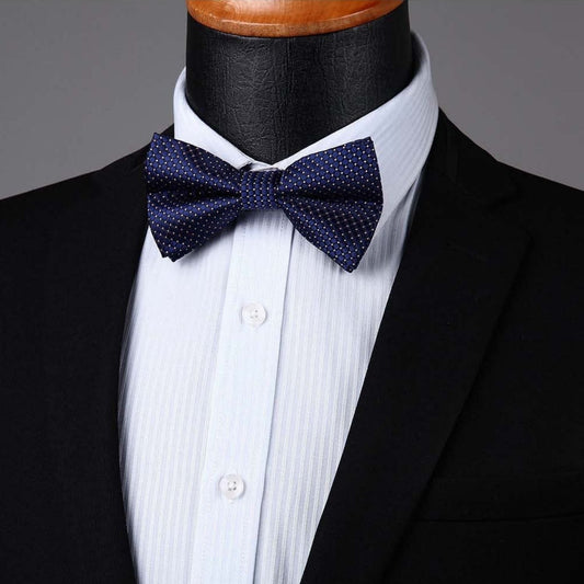 Hisdern Navy Blue Plaid Pre-Tied Bow Tie Accessories Set For Evening Wear